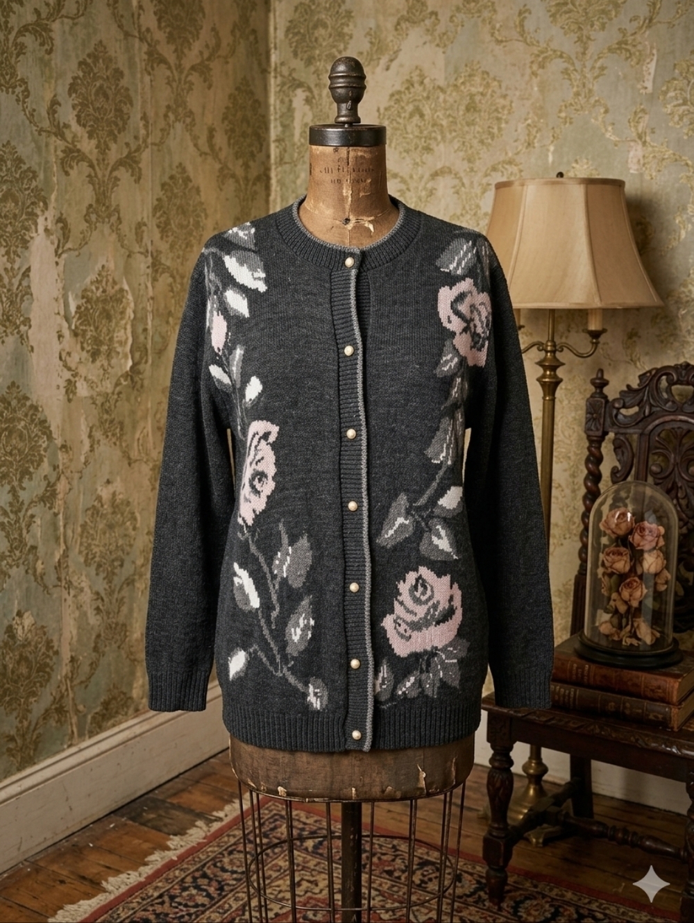 Huntington Ridge Floral Knit Cardigan Sweater | Vintage Cottagecore | 24” PTP